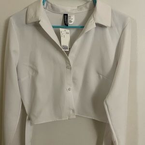 Cropped Button Up Tie Back Blouse